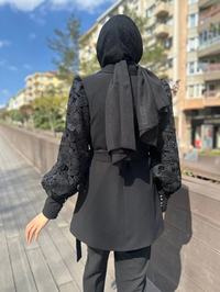 MY312 24S4229 Siyah Kolu Dantelli Ceket