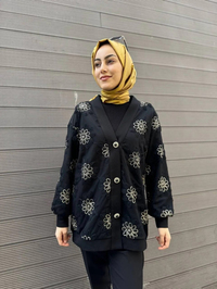 MY312 24S8209 Siyah Dantelli Düğmeli Hırka