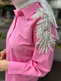 MY312 24S8247 Pembe Çift Omuz İşlemeli Gömlek