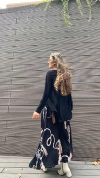 Noi 32435 Siyah Zincir Saçak Desenli Etek
