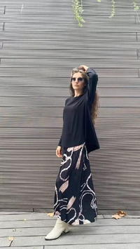 Noi 32435 Siyah Zincir Saçak Desenli Etek