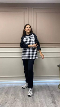 Noi 43103 Siyah Ekose Baskı Desenli Sweat