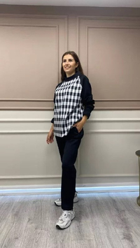 Noi 43103 Siyah Ekose Baskı Desenli Sweat