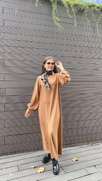 Noi 43226 Camel Örme Etek Ucu Garnili Elbise
