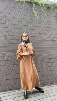 Noi 43226 Camel Örme Etek Ucu Garnili Elbise