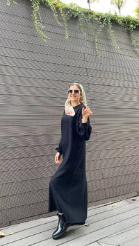 Noi 43226 Siyah Örme Etek Ucu Garnili Elbise