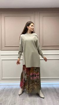 Noi 43419 Pembe Şifon Desenli Pilise Etek