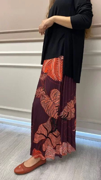 Noi 43422 Bordo Jarse Yaprak Desenli Etek