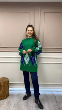 Noi 43701 Yeşil Baklava Desen Kazak