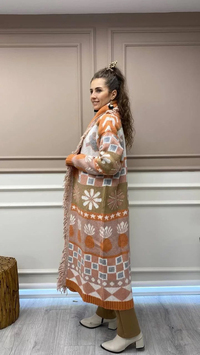 Noi 43703 Somon Dama Desen Püsküllü Triko Hırka