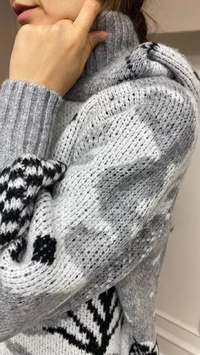 Noi 43705 Gri Desenli Kapişonlu Triko Hırka