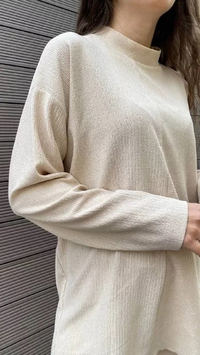 Noi 43711 Bej Yarısı Çizgisel Örgü Triko Bluz