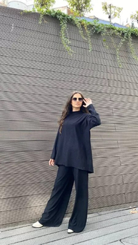Noi 43711 Siyah Yarısı Çizgisel Örgü Triko Bluz