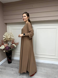 Noi 53222 Camel Krep Jarse Kolları Manşetli A Form Elbise