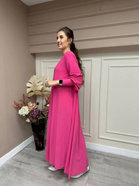 Noi 53222 Fuşya Krep Jarse Kolları Manşetli A Form Elbise