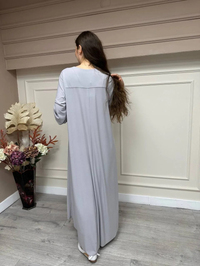 Noi 53222 Gri Krep Jarse Kolları Manşetli A Form Elbise
