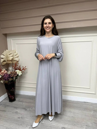 Noi 53222 Gri Krep Jarse Kolları Manşetli A Form Elbise