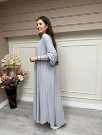 Noi 53222 Gri Krep Jarse Kolları Manşetli A Form Elbise
