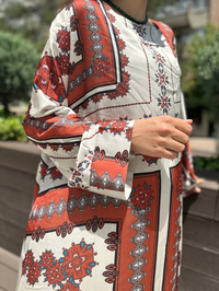 Noi 53257 Kiremit Saten Kumaş Desenli Elbise