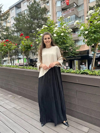 Noi 53260 Bej Kendinden Kraşlı İki Renk Elbise