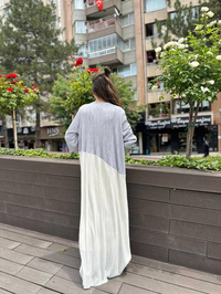 Noi 53260 Gri Kendinden Kraşlı İki Renk Elbise
