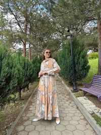 Noi 53261 Bej Rengi Manolya Desen Gömlek Elbise