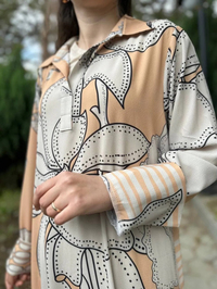 Noi 53261 Bej Rengi Manolya Desen Gömlek Elbise