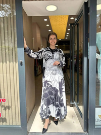 Noi 53261 Siyah Renk Manolya Desen Gömlek Elbise