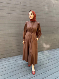 Noi 53265 Kahverengi Gömlek Elbise