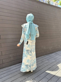 Noi 64214 Mint Jarse Japanese Summer Desenli Omuzları Volanlı Elbise
