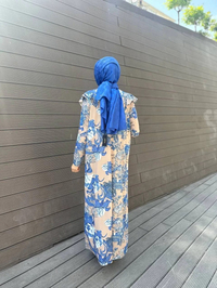 Noi 64214 Sax Jarse Japanese Summer Desenli Omuzları Volanlı Elbise