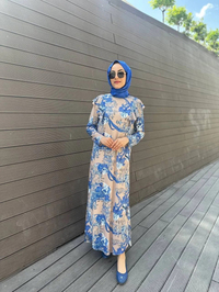 Noi 64214 Sax Jarse Japanese Summer Desenli Omuzları Volanlı Elbise