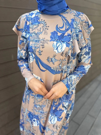 Noi 64214 Sax Jarse Japanese Summer Desenli Omuzları Volanlı Elbise