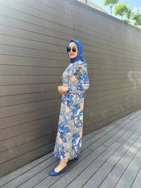 Noi 64214 Sax Jarse Japanese Summer Desenli Omuzları Volanlı Elbise