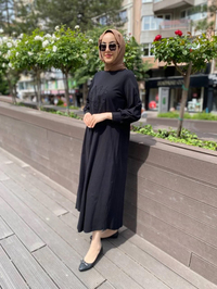 Noi 64257 Siyah Cotton Penye Önü Noi Nakış Elbise