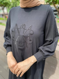 Noi 64257 Siyah Cotton Penye Önü Noi Nakış Elbise