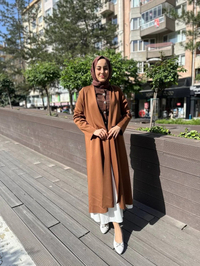 Noi 64342 Kahverengi Arkası Üçgen Şal Yaka Scuba Kap