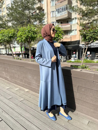 Noi 64343 İndigo Şal Yaka Eteği Volanlı Scuba Kap
