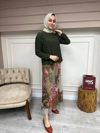 Noi 73431 Haki Şifon Kumaşlı Pilise Etek