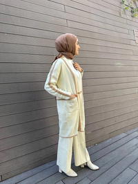 Noi 73706 Ekru Triko Hırkalı Takım