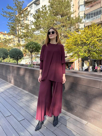 Noi 74105 Bordo Krep Jarse Pantolon Etekli Takım