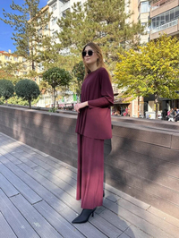 Noi 74105 Bordo Krep Jarse Pantolon Etekli Takım