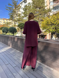 Noi 74105 Bordo Krep Jarse Pantolon Etekli Takım