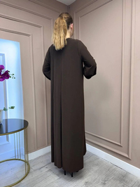 Noi 74208 Kahverengi Krep A Form Manşetli Elbise