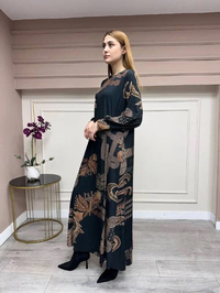 Noi 74226 Siyah Jarse Çiçek Desenli Elbise