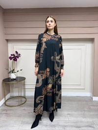 Noi 74226 Siyah Jarse Çiçek Desenli Elbise