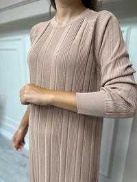 Nuss Triko 23K-401ELB Mocha Şeritli Triko Elbise