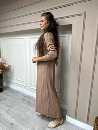Nuss Triko 23K-401ELB Mocha Şeritli Triko Elbise