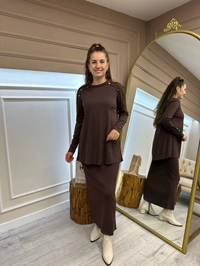 Nuss Triko 23K-602 Kahverengi Triko Etekli Takım