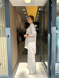 Nuss Triko 23K5005 Bej Saten Leopar Desen Pantolonlu Takım